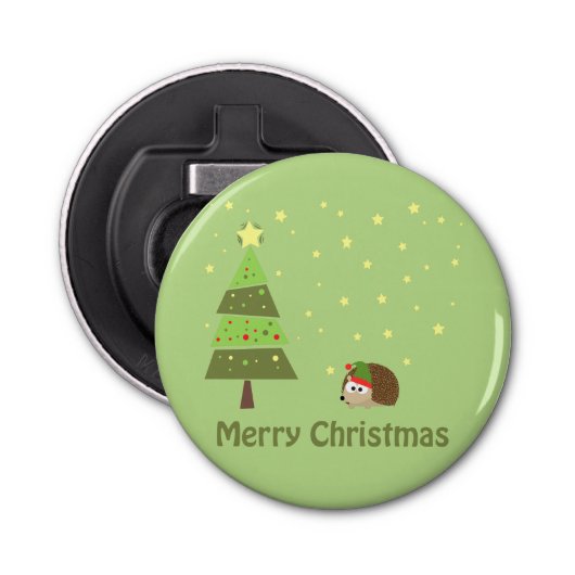 Egel-kerstscène Button Flesopener (Voorkant)