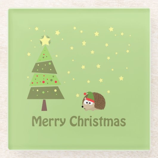 Egel-kerstscène Glazen Onderzetter (Voorkant)