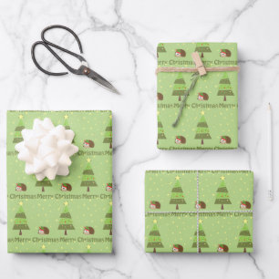 Egel kerstscene inpakpapier vel