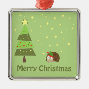 Egel kerstscene metalen ornament