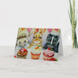 Egel Konijn Stinkdier & Cupcakes Aquarel Kunst Kaart
