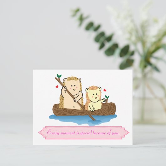 Egel-koppel dat op een houten boot vaart briefkaart (Staand voorkant)