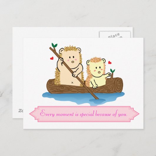 Egel-koppel dat op een houten boot vaart briefkaart (Voorkant / Achterkant)