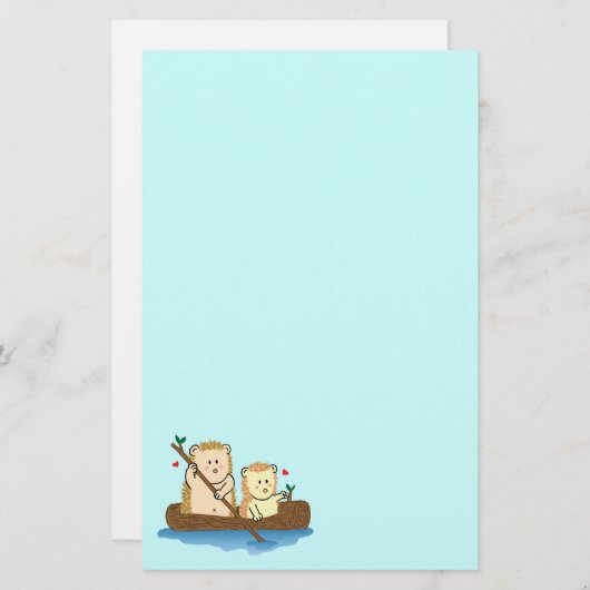 Egel-koppel dat op een houten boot vaart briefpapier (Voorkant / Achterkant)