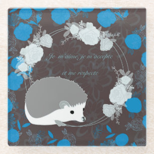 egel, levensbloem, blauw, mandala, zen, chakra glazen onderzetter
