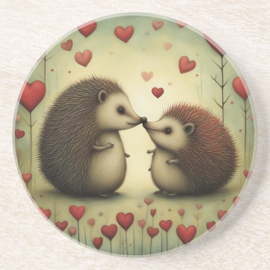 Egel Love 1 Zandsteen Onderzetter (Voorkant)