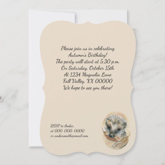 Egel met Autumn Leaves Birthday Party Kaart (Achterkant)