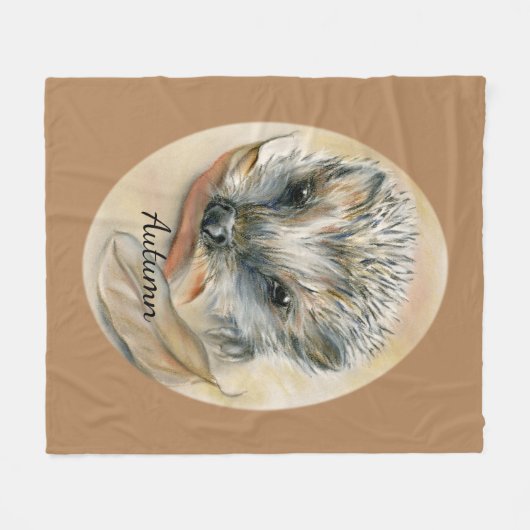 Egel met Autumn Leaves Personalized Fleece Deken (Voorkant (Horizontaal))