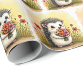 egel met bloemenboeket cadeaupapier (Rol Hoek)