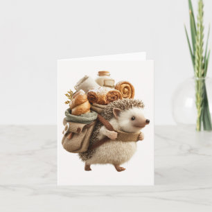 Egel met een rugzak gevuld met gebak feestdagen kaart
