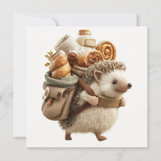 Egel met een rugzak gevuld met gebak feestdagenkaart
