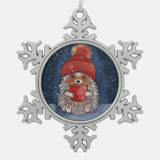 egel met hete Drink Tin Sneeuwvlok Ornament (Voorkant)