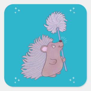 Egel met Paardenbloem   Schattige Volkskunst Natuu Vierkante Sticker
