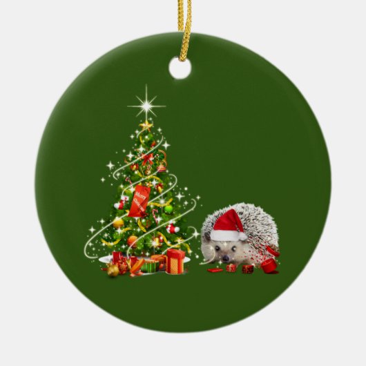 Egel met Pet met kerstmis Keramisch Ornament (Voorkant)
