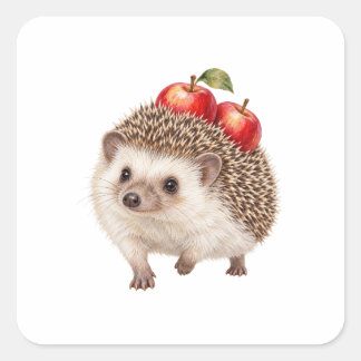 Egel met rode appels vierkante sticker
