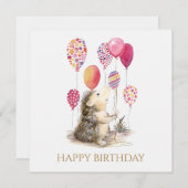 Egel met roze ballonnen Happy Birthday (Voorkant / Achterkant)