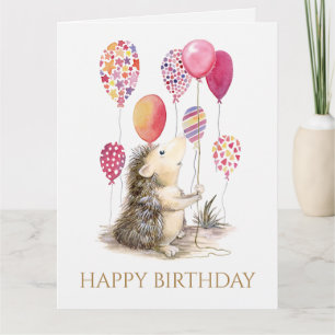Egel met roze ballonnen Happy Birthday Kaart