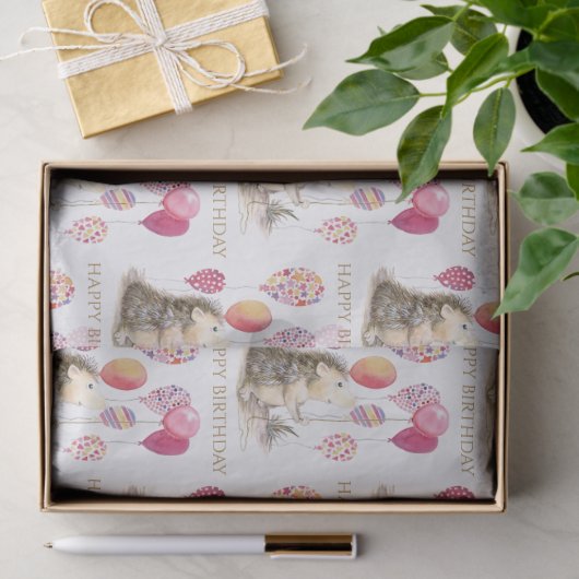 Egel met roze ballonnen Happy Birthday Tissuepapier (Geschenk)