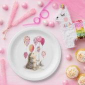 Egel met roze ballonnen papieren bordje (Feest)