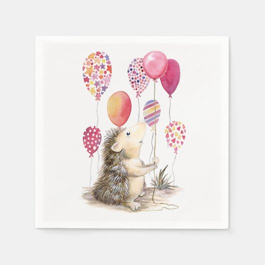 Egel met roze ballonnen servet (Voorkant)