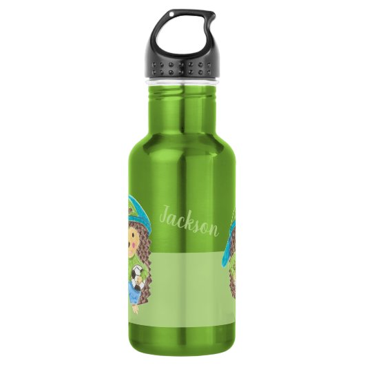 Egel met voetbal gepersonaliseerd kind waterfles  (Voorkant)