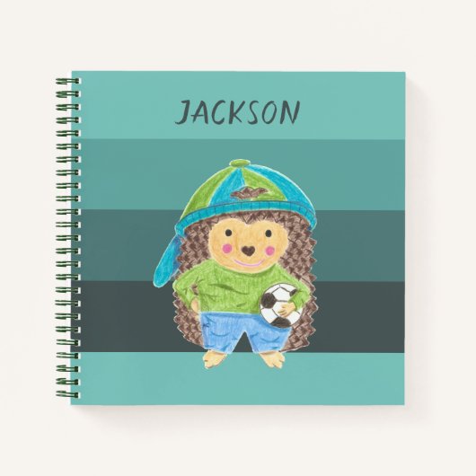 Egel met voetbal Kind Groen Notitieboek (Voorkant)