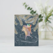 Egel op ski's. Mandje met cadeau op de schouder Briefkaart (Staand voorkant)