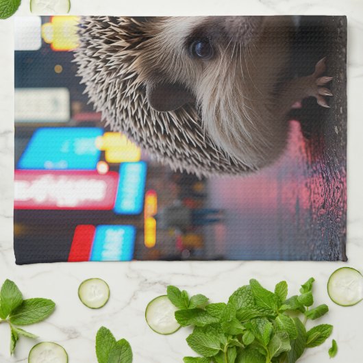 Egel op Times Square Theedoek (Gevouwen)