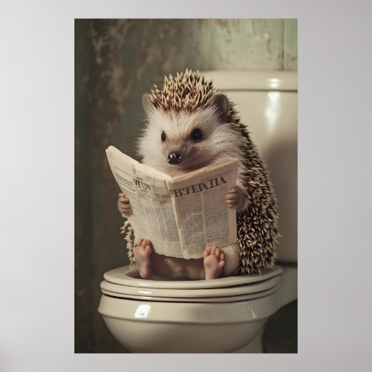Egel op Toilet Print, Grappige Badkamer AI Kunst Poster (Voorkant)