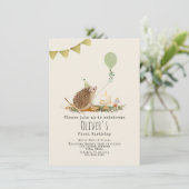 Egel-paddenstoel ballonbos eerste verjaardag kaart (Staand voorkant)