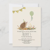 Egel-paddenstoel ballonbos eerste verjaardag kaart (Voorkant)