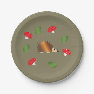 Egel-paddenstoelen en -bladeren papieren bordje