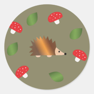 Egel-paddenstoelen en -bladeren ronde sticker