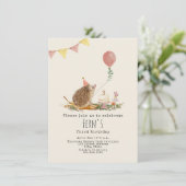 Egel-paddenstoelen Roze ballonbos Birthday Kaart (Staand voorkant)