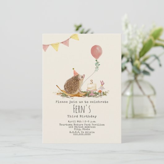 Egel-paddenstoelen Roze ballonbos Birthday Kaart (Staand voorkant)