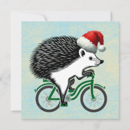 Egel rijdt op een fiets en draagt een kerstmuts feestdagenkaart