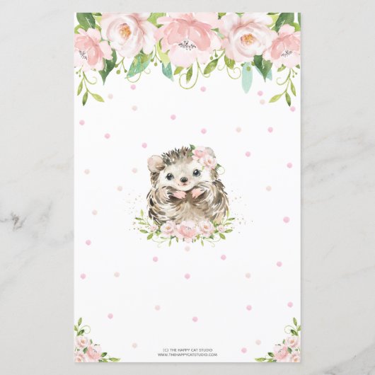 Egel roze Floral wil een Baby kaart (Achterkant)