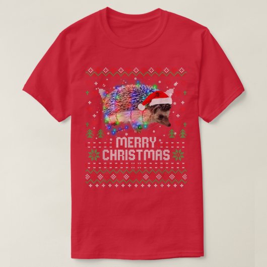 Egel Santa Hat Dierenkerstboomverlichting H T-shirt (Design voorkant)