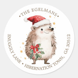 Egel Santa-hoed Kerst Retouradreslabel Ronde Sticker