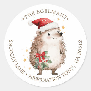 Egel Santa-hoed Kerst Retouradreslabel Ronde Sticker