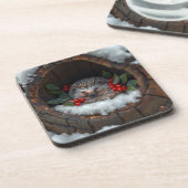 Egel schattig wintergeluk bier onderzetter (Linkerzijde)