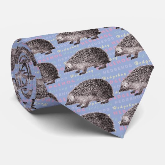 Egel-Stropdas - Blauw met herhaalde Word-egel Stropdas (Opgerold)