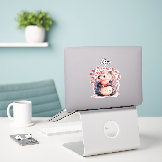Egel-Valentijn Sticker (Laptop op bureau)