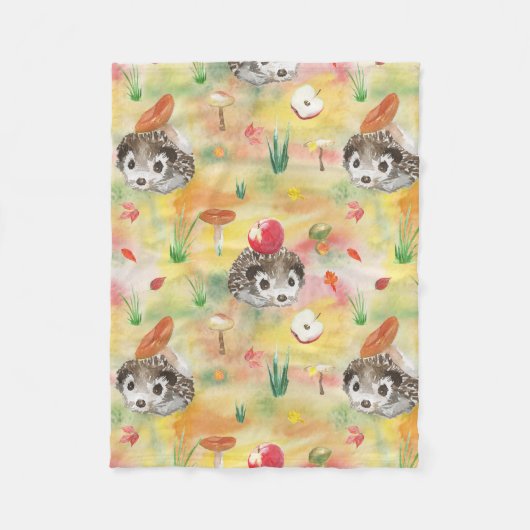 Egel van de waterverf met paddenstoelen en appels fleece deken (Voorkant)