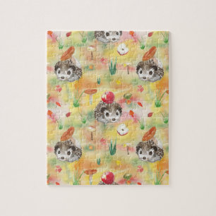 Egel van de waterverf met paddenstoelen en appels legpuzzel
