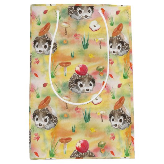 Egel van de waterverf met paddenstoelen en appels medium cadeauzakje (Voorkant)