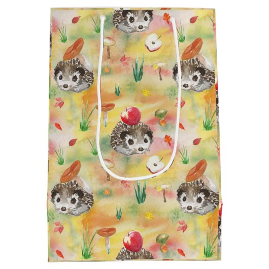 Egel van de waterverf met paddenstoelen en appels medium cadeauzakje (Achterkant)