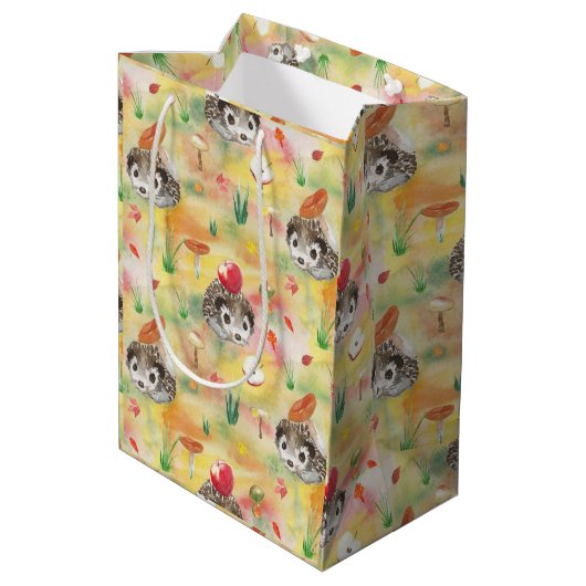 Egel van de waterverf met paddenstoelen en appels medium cadeauzakje (Achterkant Gekanteld)