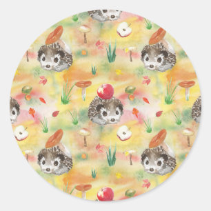 Egel van de waterverf met paddenstoelen en appels ronde sticker