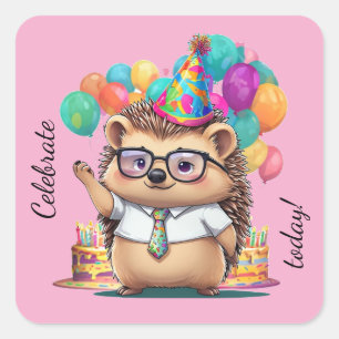 Egel Verjaardagsfeest Vieren Vandaag Kunst Vierkante Sticker